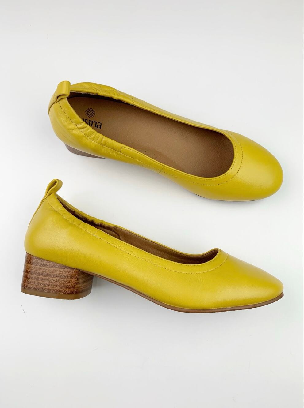 Susina Yellow Leather Heels Slip On Comfort Shoes Loafers Women's 6.5